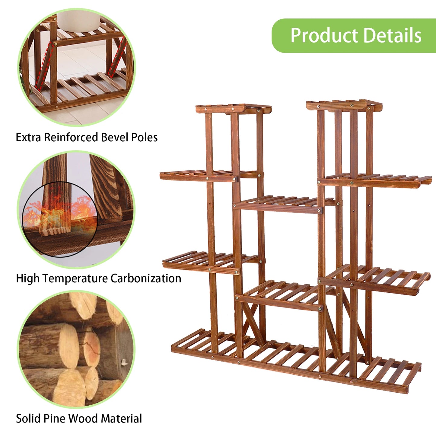 11-Tier Wooden Plant Stand for Indoor & Outdoor Plants