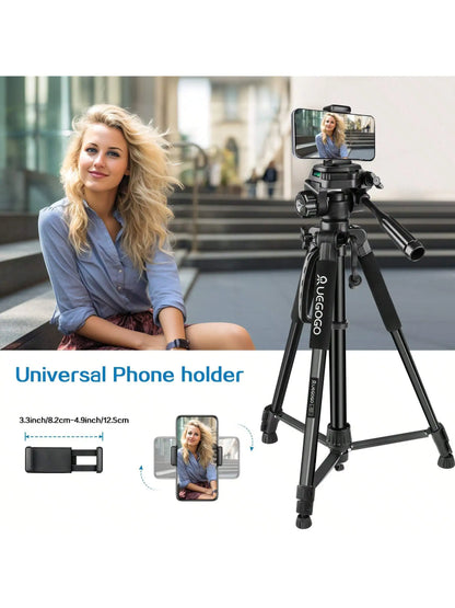 152cm Tripod Stand, 60 Inch Professional Camera Tripod Kit - Sturdy, Portable, With Carry Bag And Phone Holder