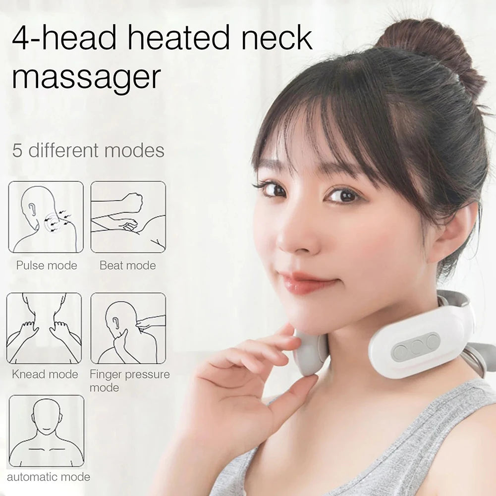 4 Heads Electric Back Massager USB Rechargeable Vibration Massage Tool for Back Waist Muscle Relief Portable Massage Instrument for Home Office Daily Relaxation