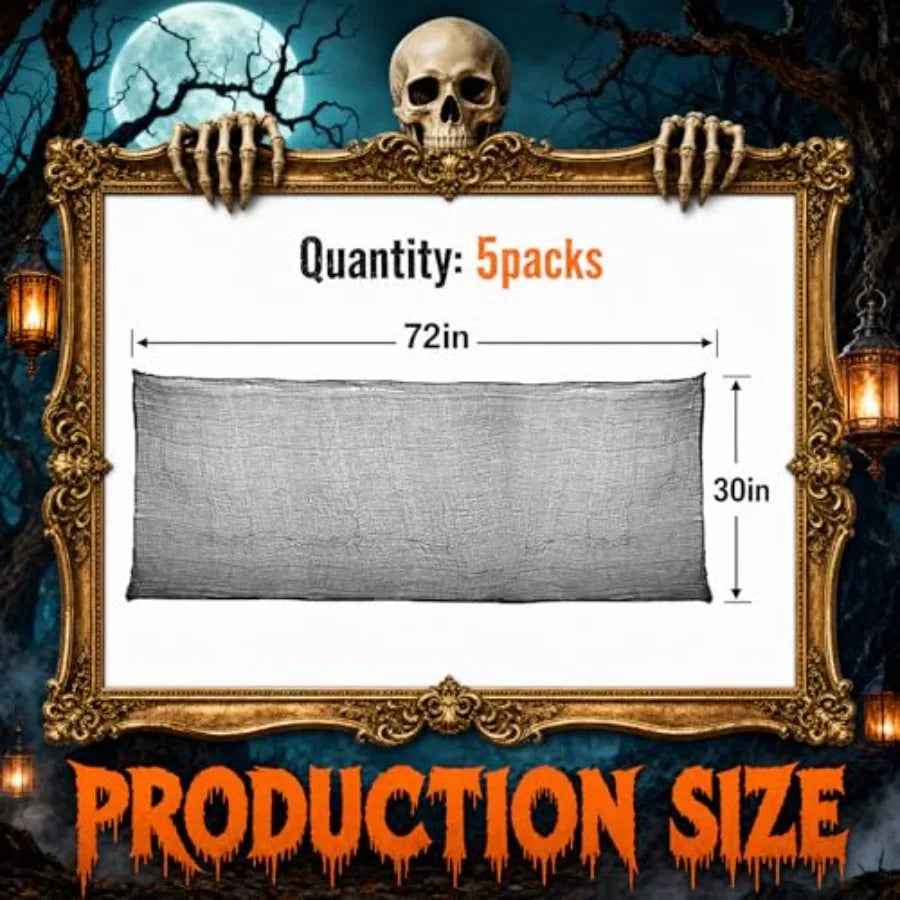 5 Pack Halloween Creepy Cloth – 30" x 72" Black Spooky Gauze for Outdoor Porch, Trees, Windows & Haunted House Decorations