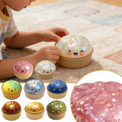 Realistic Giant Dumpling Squeeze Toy with Bamboo Steamer Soft TPR Dough Ball Decompression Fidget Toy Funny Creative Gift