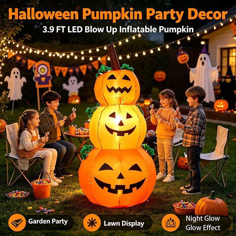 3.9FT Light Up Halloween Inflatable Pumpkins – Stacked Jack O Lantern LED Blow Up Yard Decoration for Outdoor Porch & Lawn