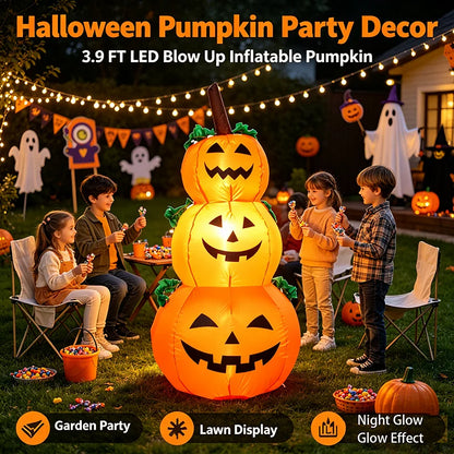 3.9FT Light Up Halloween Inflatable Pumpkins – Stacked Jack O Lantern LED Blow Up Yard Decoration for Outdoor Porch & Lawn