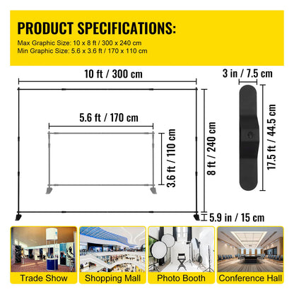 SucceBuy 3x2.4M Backdrop Background Stand Adjustable Telescopic Backdrop Banner Stand for Photocall Video Wedding Event Party