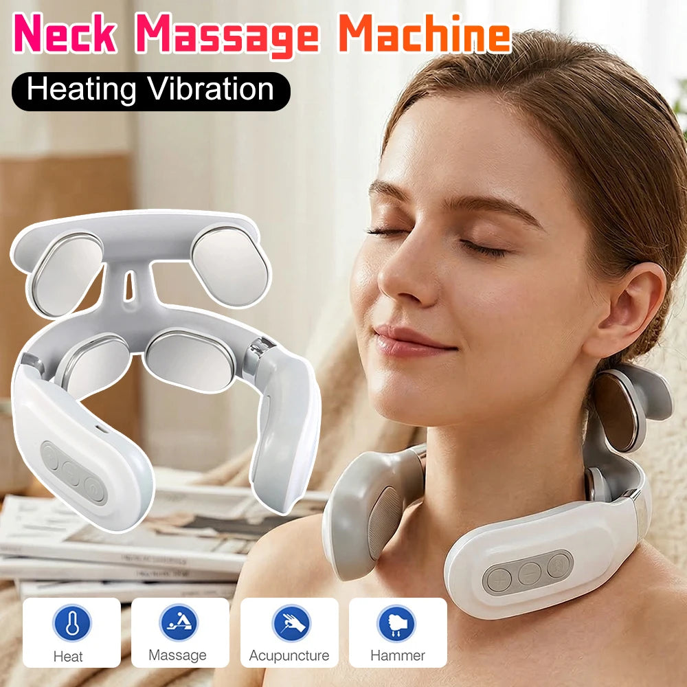 4 Heads Electric Back Massager USB Rechargeable Vibration Massage Tool for Back Waist Muscle Relief Portable Massage Instrument for Home Office Daily Relaxation