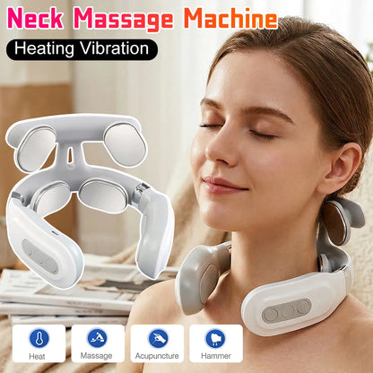 4 Heads Electric Back Massager USB Rechargeable Vibration Massage Tool for Back Waist Muscle Relief Portable Massage Instrument for Home Office Daily Relaxation