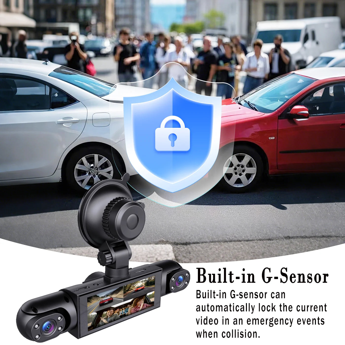 BCUOZ 4-Lens 360° Dashcam, 1080P Front + 720P Built-in Rear Left and Right Car Cameras, Super Night Vision, Loop Recording, G-Sensor, WDR, 12-24V Car Plug Power Supply, Optional 64GB Memory Card.