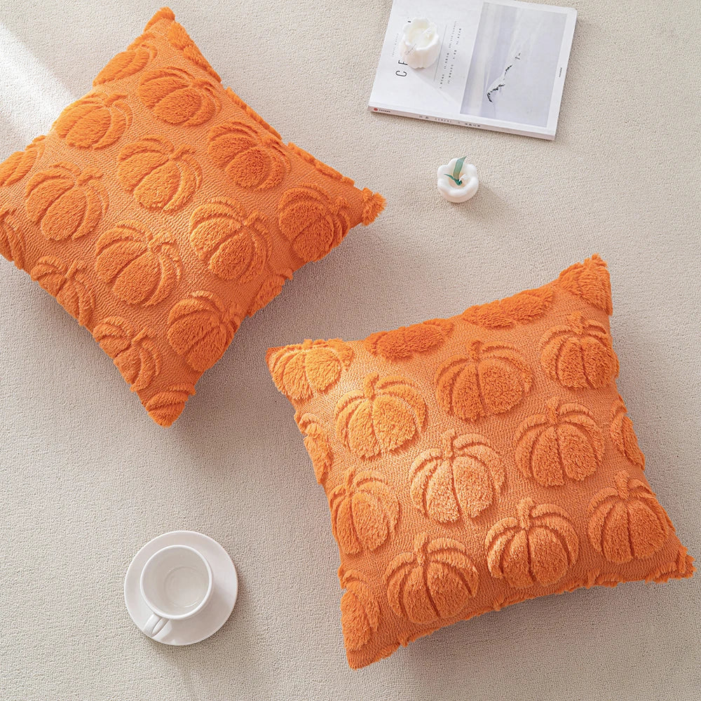 Pumpkin Throw Pillow Cover - Soft Faux Fur Cushion