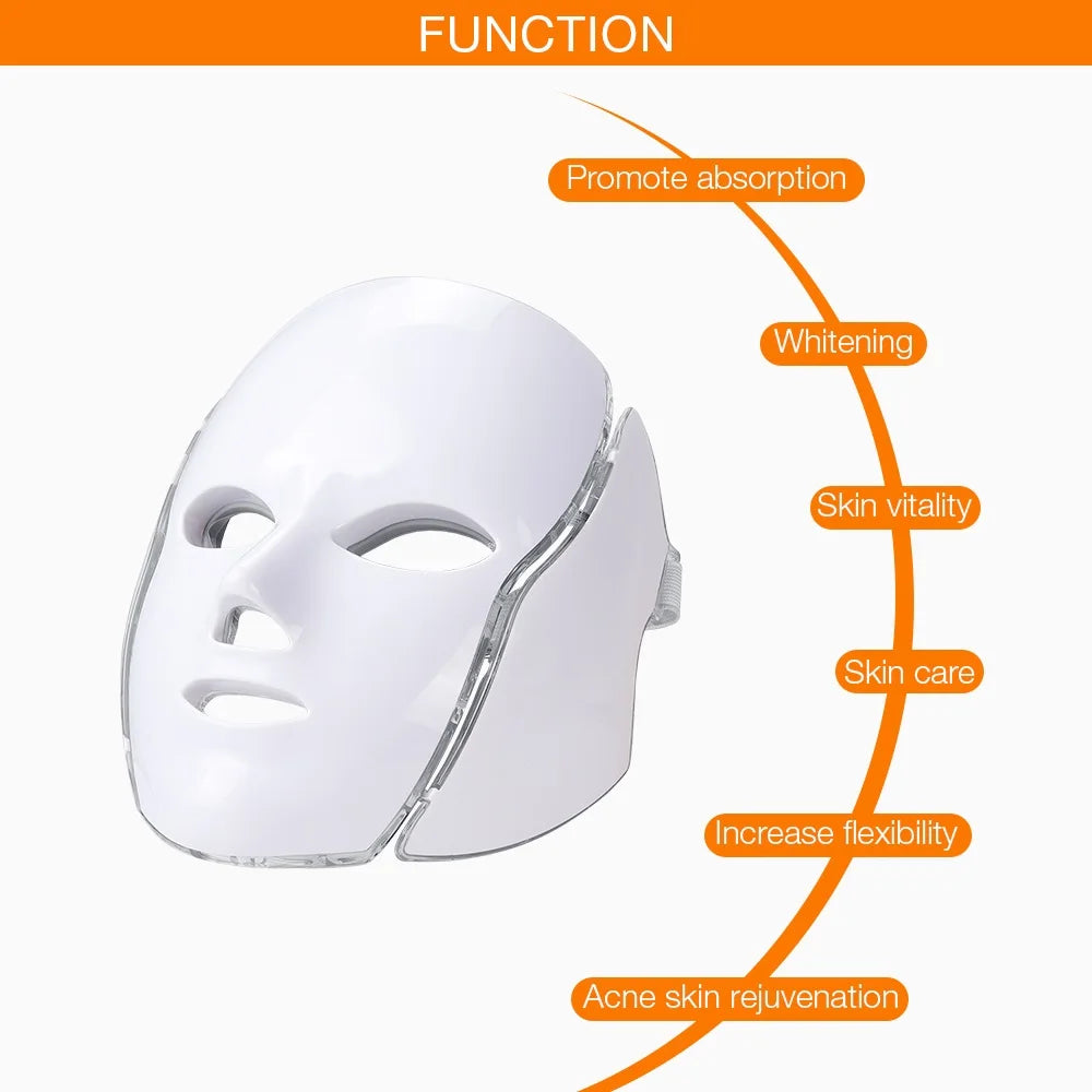 7 Colors Light LED Face Neck Beauty Mask Photon Red Light Facial Skin Care Anti Aging Rejuvenation Brighten Skin Care Tool