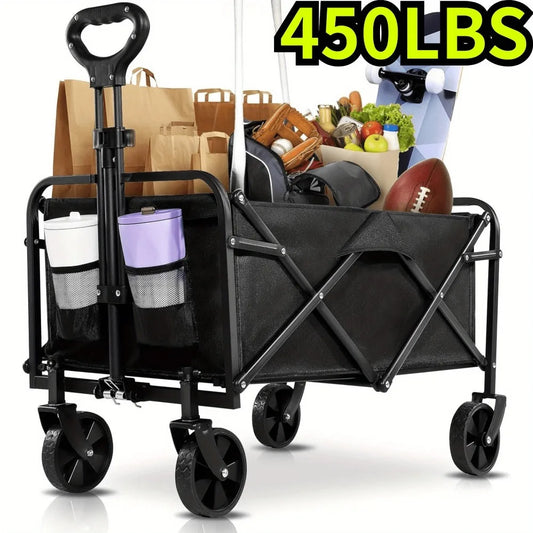 CargoRoll™ Heavy Duty Folding Wagon Cart | All-Terrain 360° Wheels, Large Capacity Collapsible Utility Wagon with Cup Holders for Camping, Beach, Garden & Sports