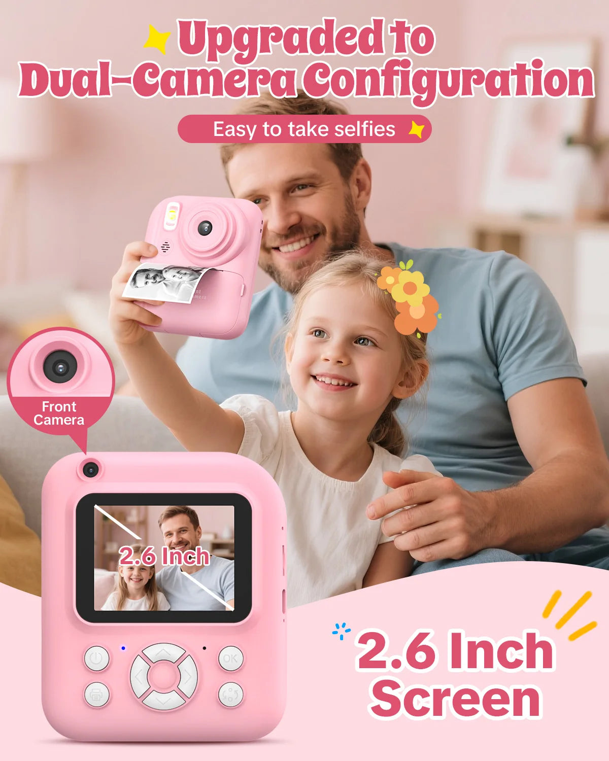 Kids Camera Instant Print,Instant Camera for Kids,2.5K UHD Digital Camera with 2.6" LCD, Dual Camera,16X Zoom, Games, 32G SD Card,Birthday Gifts for 3-10 Year Old Girls Boys