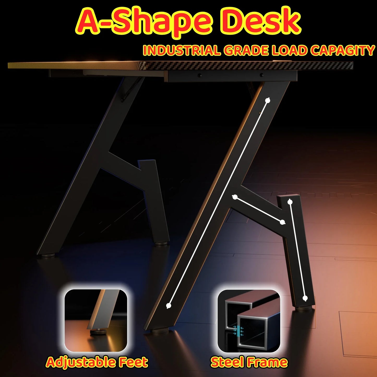 A-Frame Carbon Fiber Gaming Desk with Cup Holder & Headphone Hook