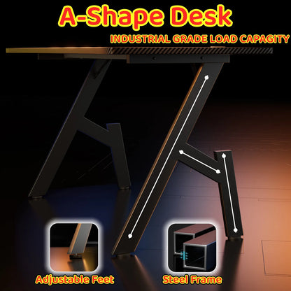 A-Frame Carbon Fiber Gaming Desk with Cup Holder & Headphone Hook