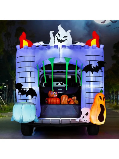 6FT Trunk or Treat Halloween Inflatable – Light Up Haunted Castle with Ghost & Pumpkins for Car, Yard & Outdoor Decor
