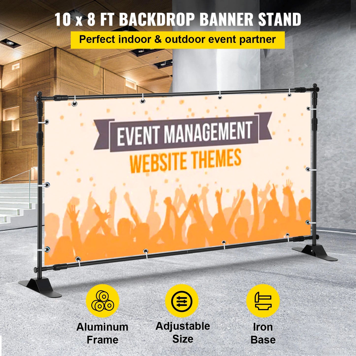 SucceBuy 3x2.4M Backdrop Background Stand Adjustable Telescopic Backdrop Banner Stand for Photocall Video Wedding Event Party