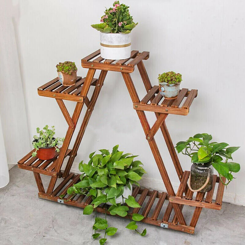 6-Tier Corner Wooden Plant Stand for Indoor & Outdoor Plants
