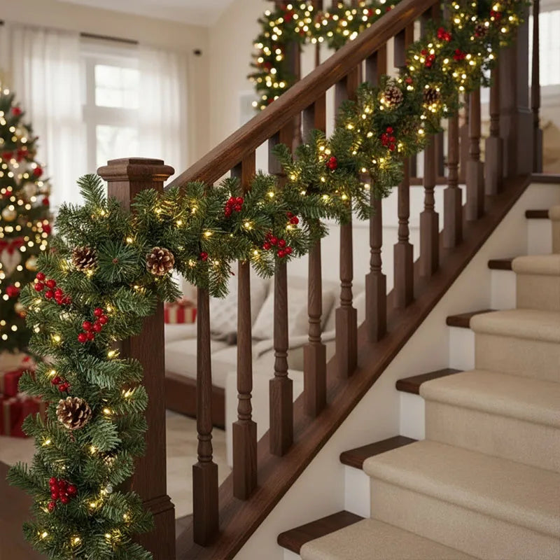 Christmas Garland with Pinecones and Berries - Pre-Lit Avaible - 6 Ft/ 9FT