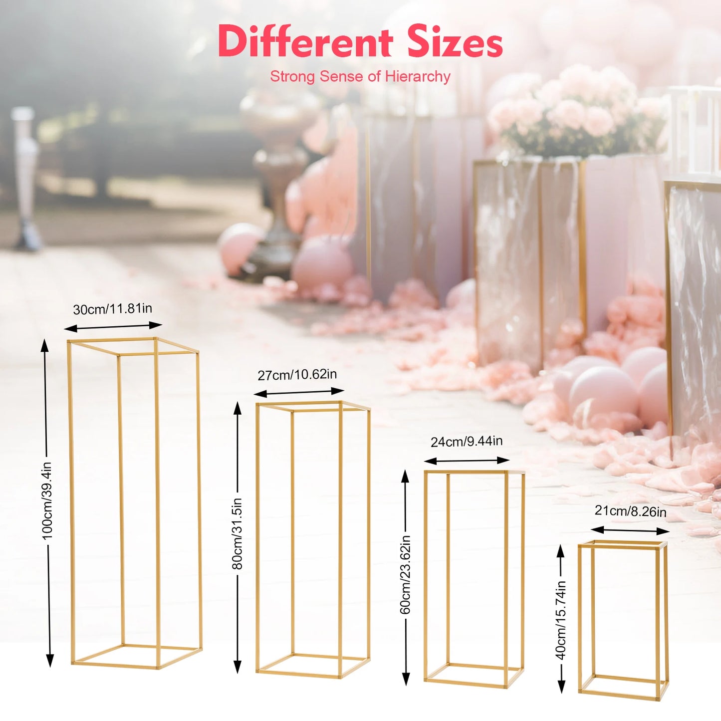 4-Piece Gold Wedding Flower Stand Set – Geometric Centerpiece Display