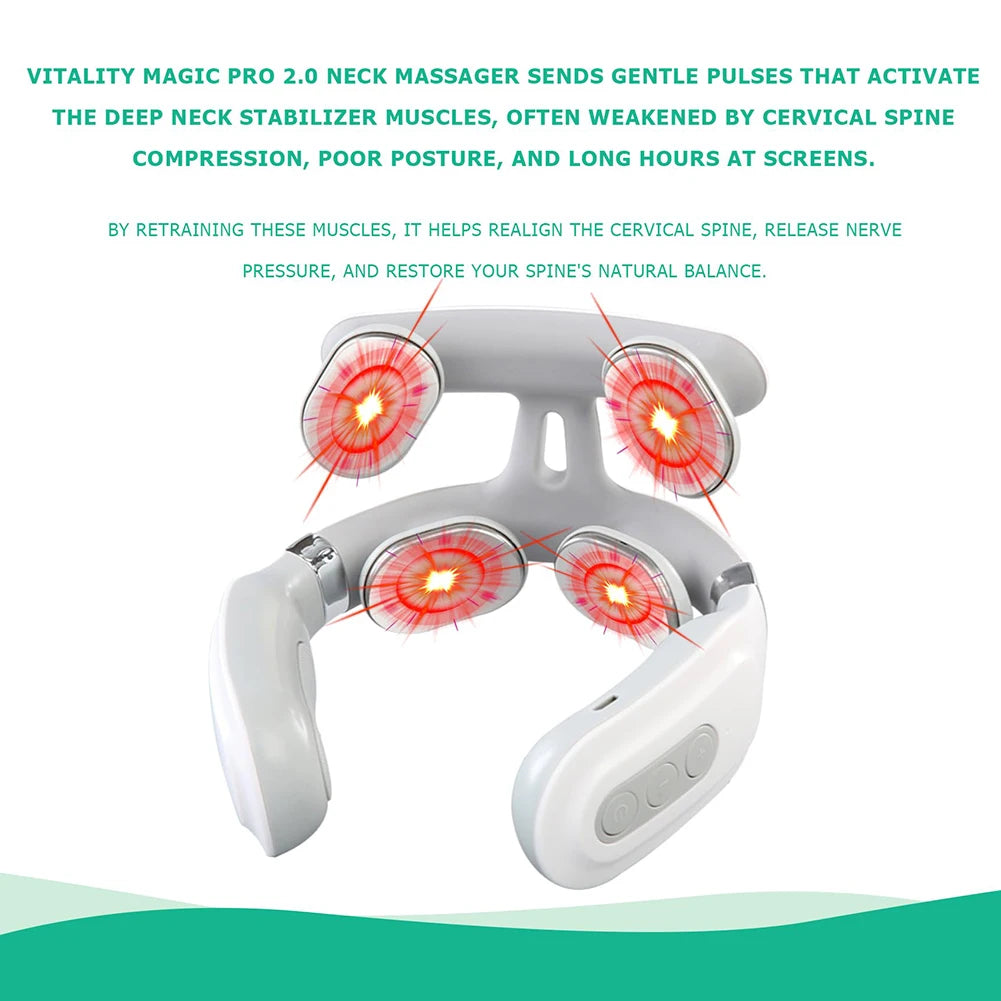 4 Heads Electric Back Massager USB Rechargeable Vibration Massage Tool for Back Waist Muscle Relief Portable Massage Instrument for Home Office Daily Relaxation