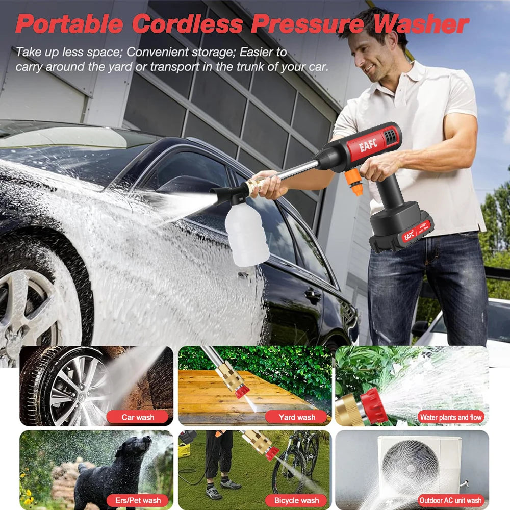 Electric High Pressure Washer 21V 60bar Cordless Portable Car Wash Spray Water Gun Outdoor Cleaner Machine Car Washing Tool