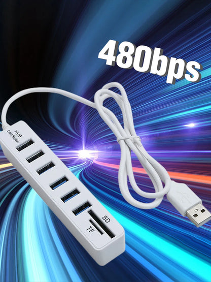 USB 6 Port Extension Hub High Speed Transmission Memory TF Splitter Adapter Plug and Play USB 2.0 for Laptop Computer PC