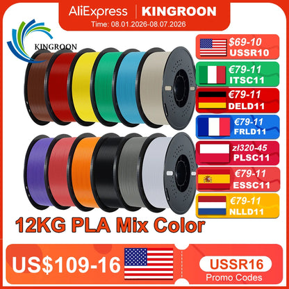 10KG/22LBS Multicolor PLA Filament 1KG/Roll 1.75mm For 3D Printer Material for 3D Printing 3D Printer Filament Free Shipping