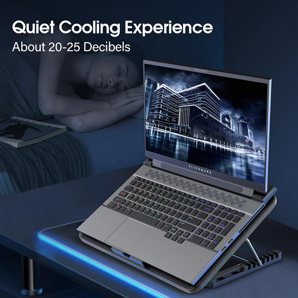 CoolFlow™ Laptop Cooling Pad with 6 Quiet Fans | Adjustable Cooling Stand for 12"-17.3" Laptops with Phone Holder