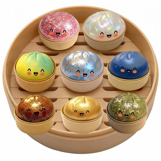 Giant Squishy Dumpling Stress Ball with Bamboo Steamer | Soft TPR Sensory Fidget Toy & Funny Gift
