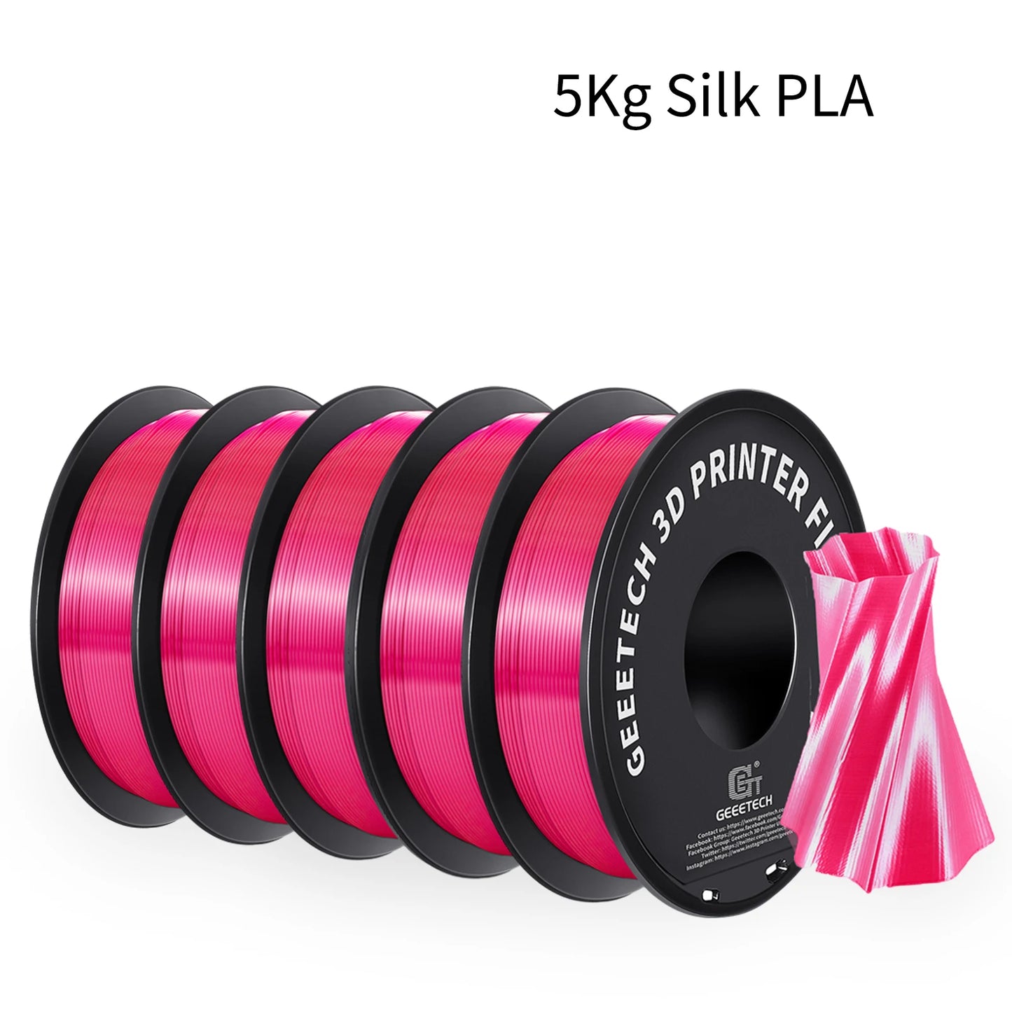 GEEETECH 5Kg 3D SILK PLA Filament 1.75mm SILK PLA Filament Smooth Silky Shiny Surface 3D Filament Fit For FDM Printers