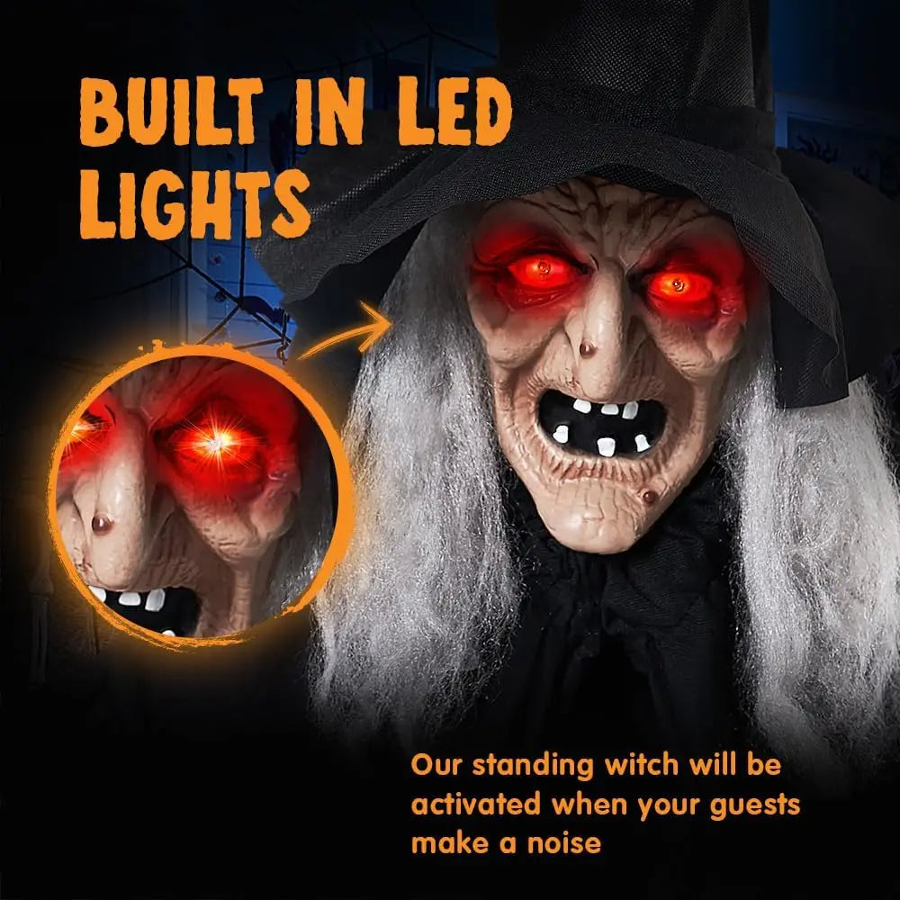 6 FT Animatronic Witch with Cane – Sound Activated Halloween Decoration with Light-Up Eyes