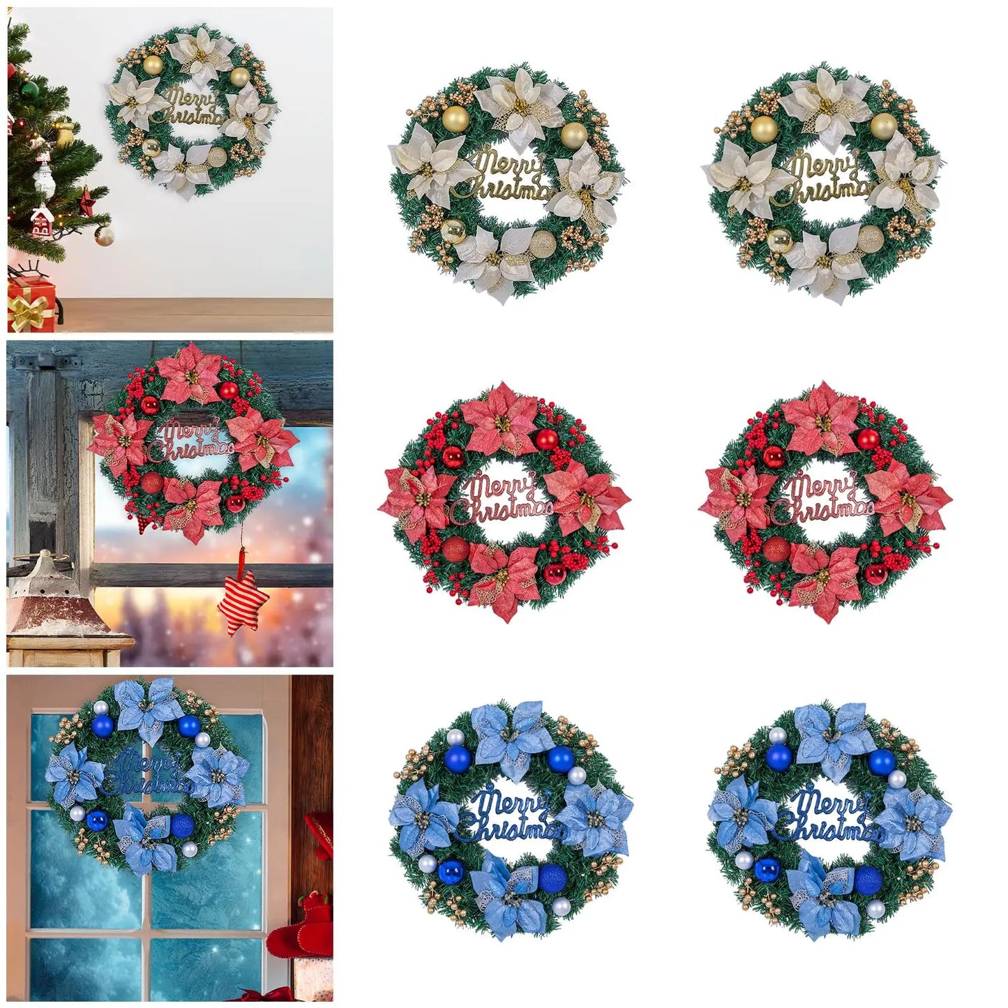 Christmas Wreath for Holiday Outdoor - GOLD, RED OR BLUE