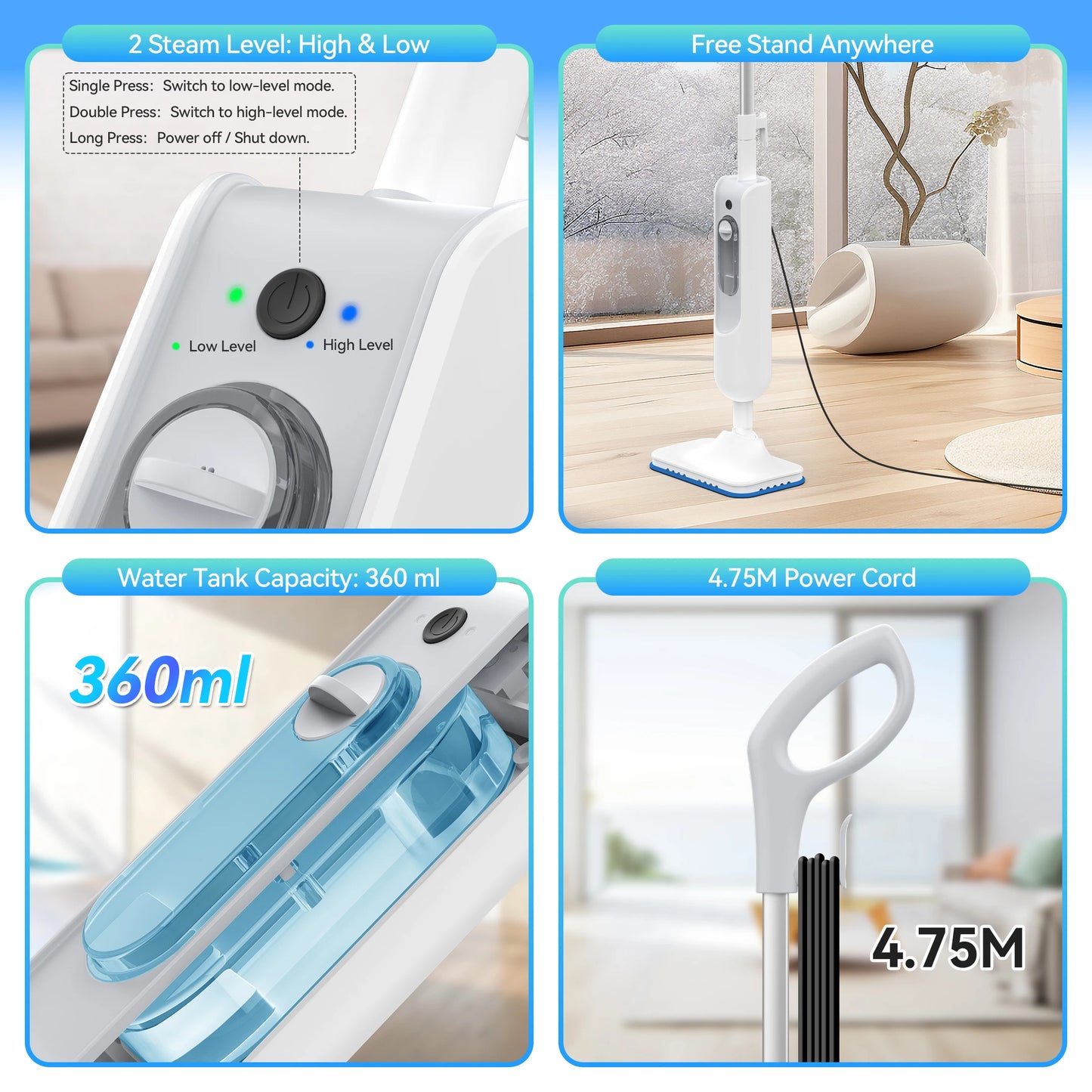 INSE Powerful Steam Mop High Temperature 6 in 1 Scrubbing Steam Cleaner Detachable Floor Steam Mop for Hard Floor Carpet Kitchen