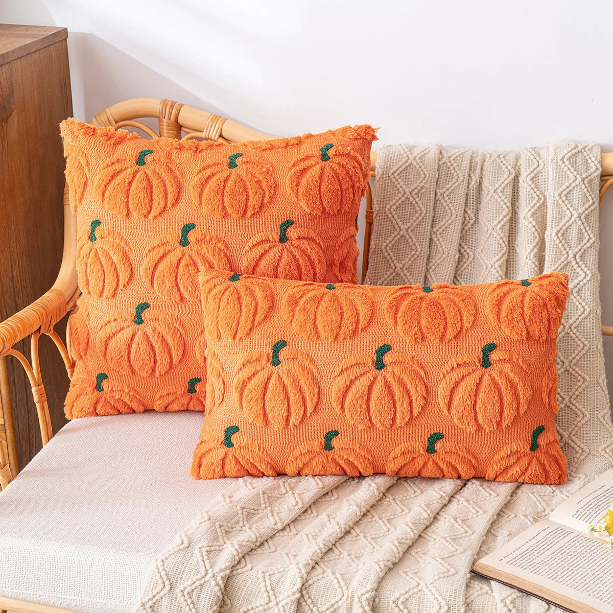 Pumpkin Throw Pillow Cover - Soft Faux Fur Cushion