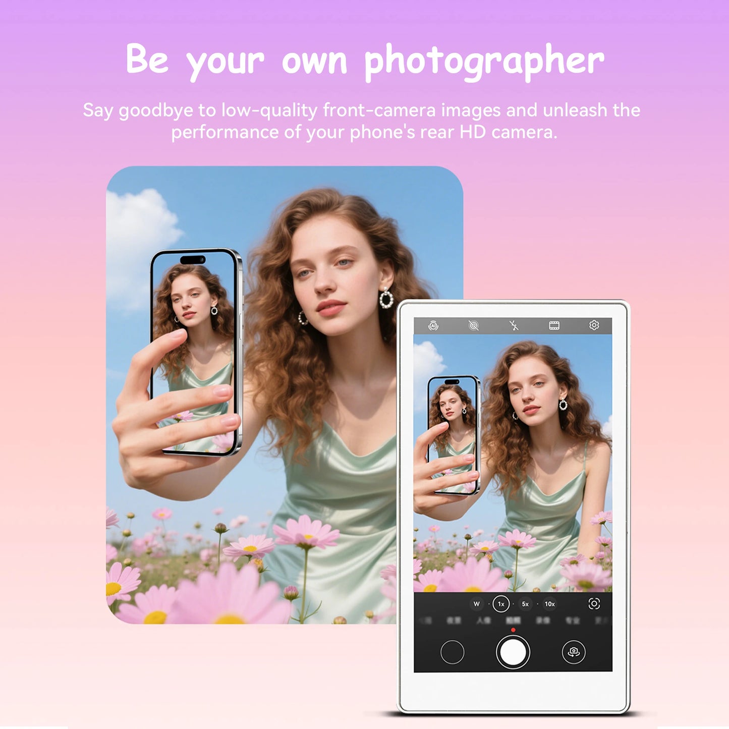 Vlog Selfie Monitor Screen Compatible with Phone, Magnetic Wireless Rear Camera Phone Monitor with 164FT Range, Live Streaming (White)