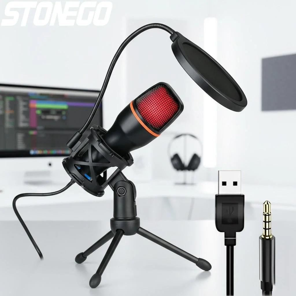 Professional USB Condenser Microphone Kit with RGB Lighting Tripod Stand for Gaming Streaming Podcast YouTube Video Recording PC Laptop Mute Button Voice Changer Cardioid Plug and Play Noise Cancelling Studio Mic