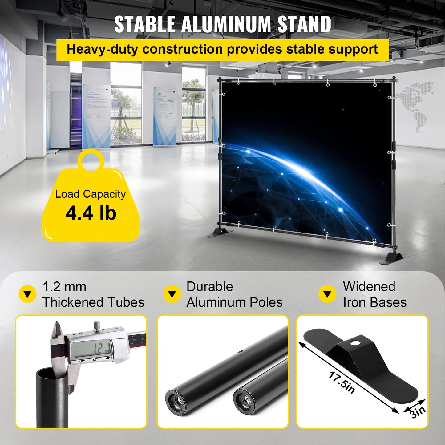 SucceBuy 3x2.4M Backdrop Background Stand Adjustable Telescopic Backdrop Banner Stand for Photocall Video Wedding Event Party