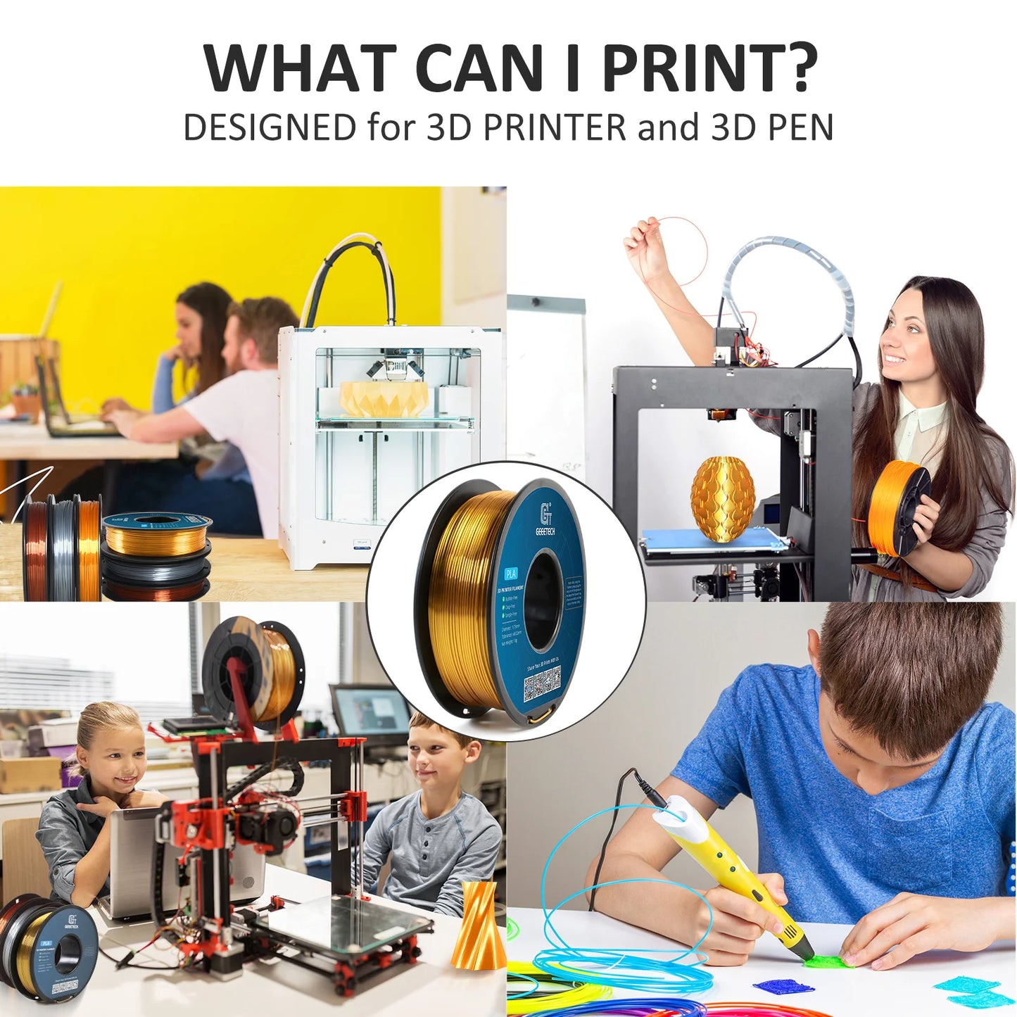 GEEETECH 5Kg 3D SILK PLA Filament 1.75mm SILK PLA Filament Smooth Silky Shiny Surface 3D Filament Fit For FDM Printers