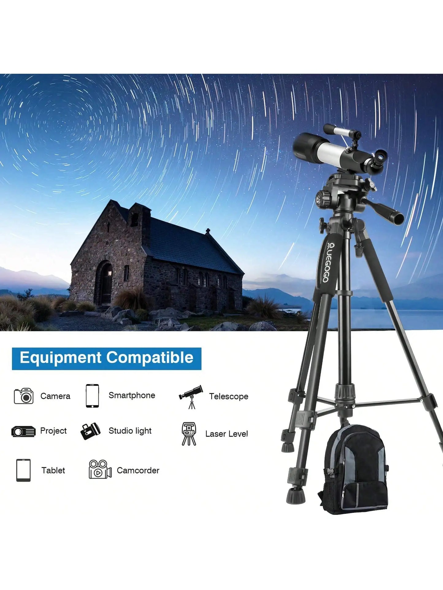 152cm Tripod Stand, 60 Inch Professional Camera Tripod Kit - Sturdy, Portable, With Carry Bag And Phone Holder