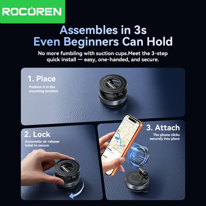 Rocoren Magnetic Phone Holder Vacuum Suction Cup Car Phone Holder Stand 360° Rotation Мagnet Holder Car Accessories Support Stan