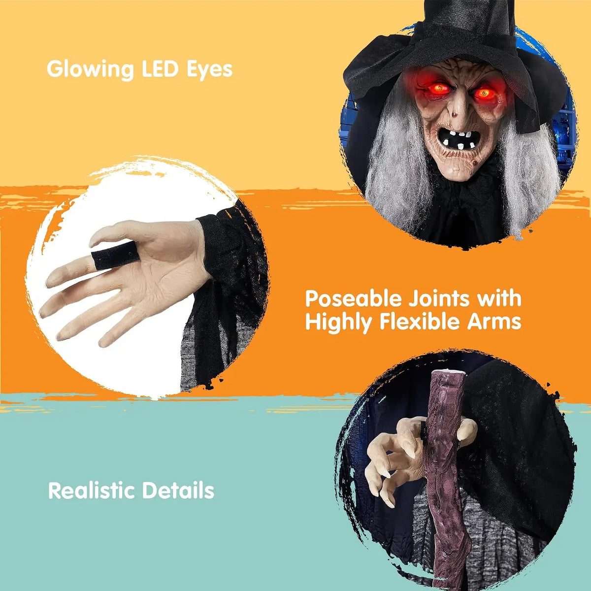6 FT Animatronic Witch with Cane – Sound Activated Halloween Decoration with Light-Up Eyes