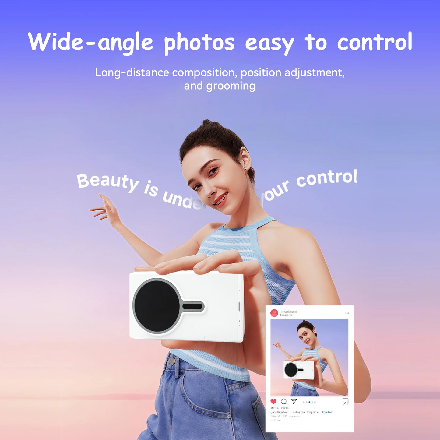 Vlog Selfie Monitor Screen Compatible with Phone, Magnetic Wireless Rear Camera Phone Monitor with 164FT Range, Live Streaming (White)
