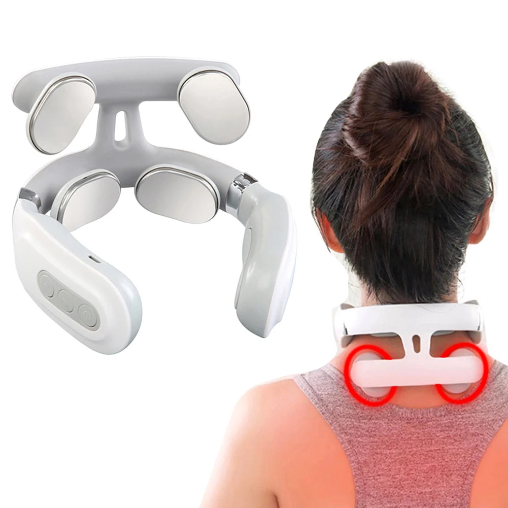 4 Heads Electric Back Massager USB Rechargeable Vibration Massage Tool for Back Waist Muscle Relief Portable Massage Instrument for Home Office Daily Relaxation