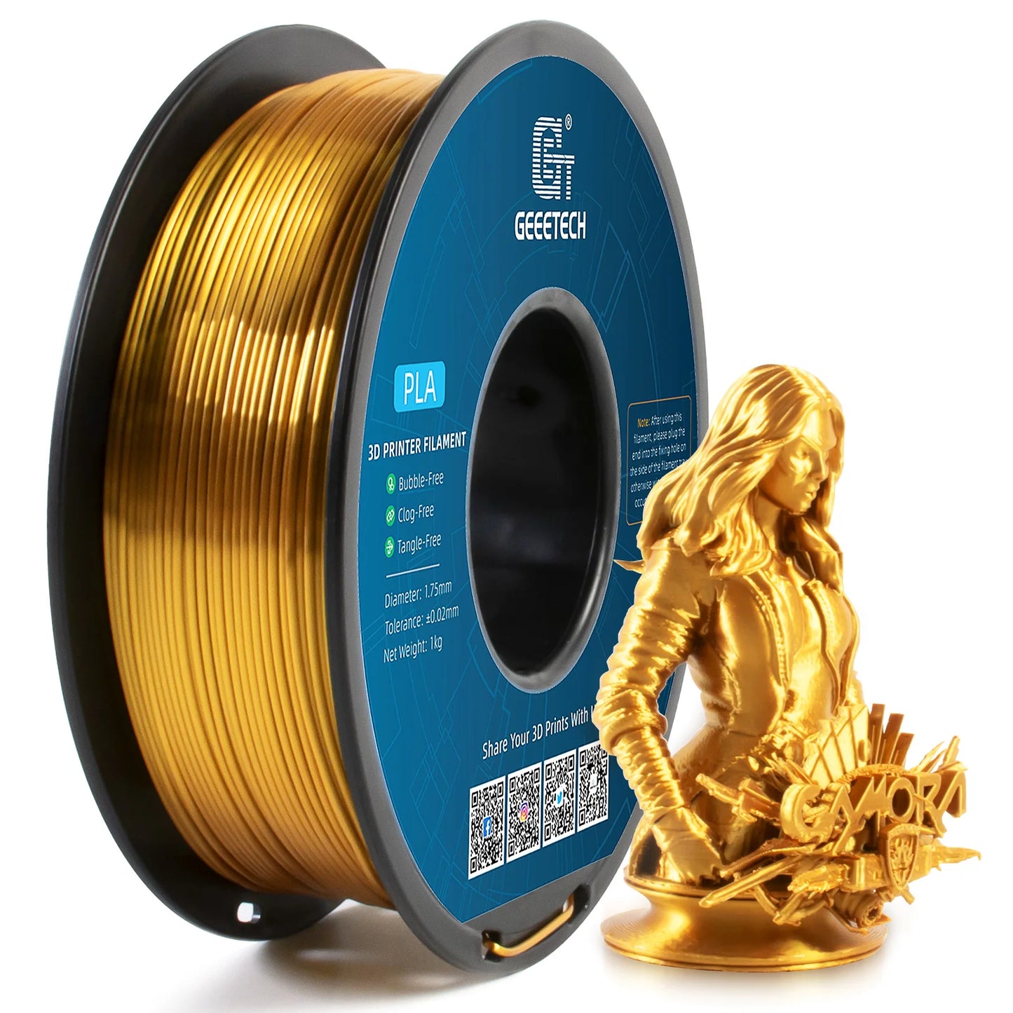 GEEETECH 5Kg 3D SILK PLA Filament 1.75mm SILK PLA Filament Smooth Silky Shiny Surface 3D Filament Fit For FDM Printers