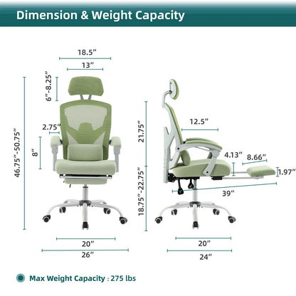 Ergonomic High-Back Mesh Reclining Office & Gaming Chair with Footrest