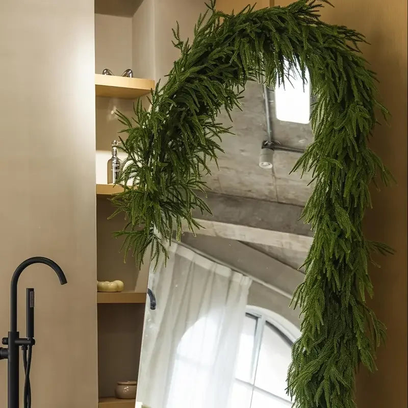 9 FT Norfolk Pine Garland Real Touch Garland for Holiday Mantle Fireplace Table Home Decorations