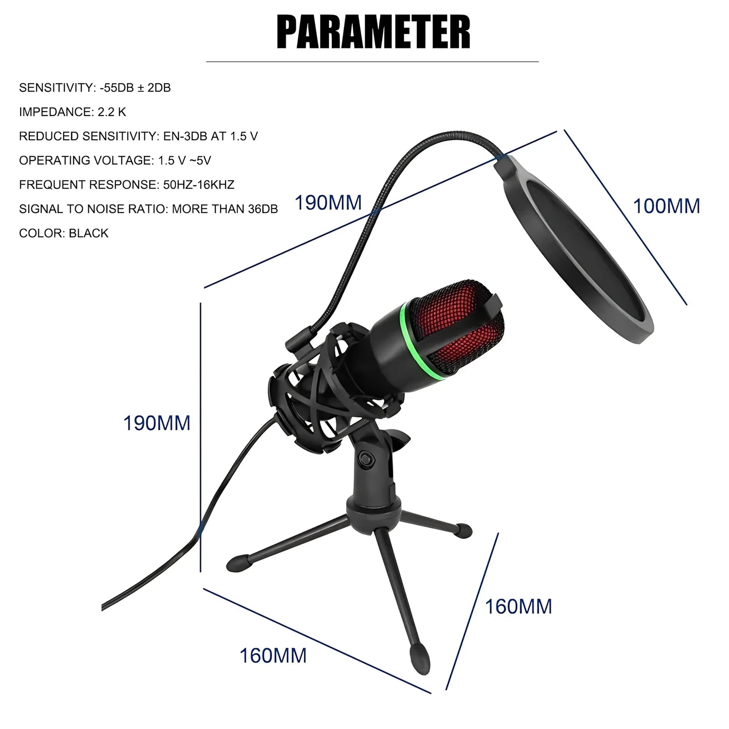 Professional USB Condenser Microphone Kit with RGB Lighting Tripod Stand for Gaming Streaming Podcast YouTube Video Recording PC Laptop Mute Button Voice Changer Cardioid Plug and Play Noise Cancelling Studio Mic