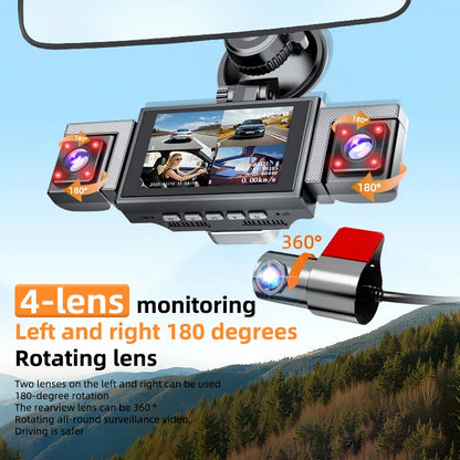 4K 360° WiFi Dash Cam with GPS & Quad Camera Recording