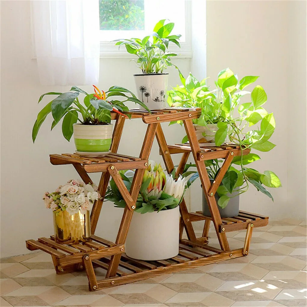 6-Tier Corner Wooden Plant Stand for Indoor & Outdoor Plants