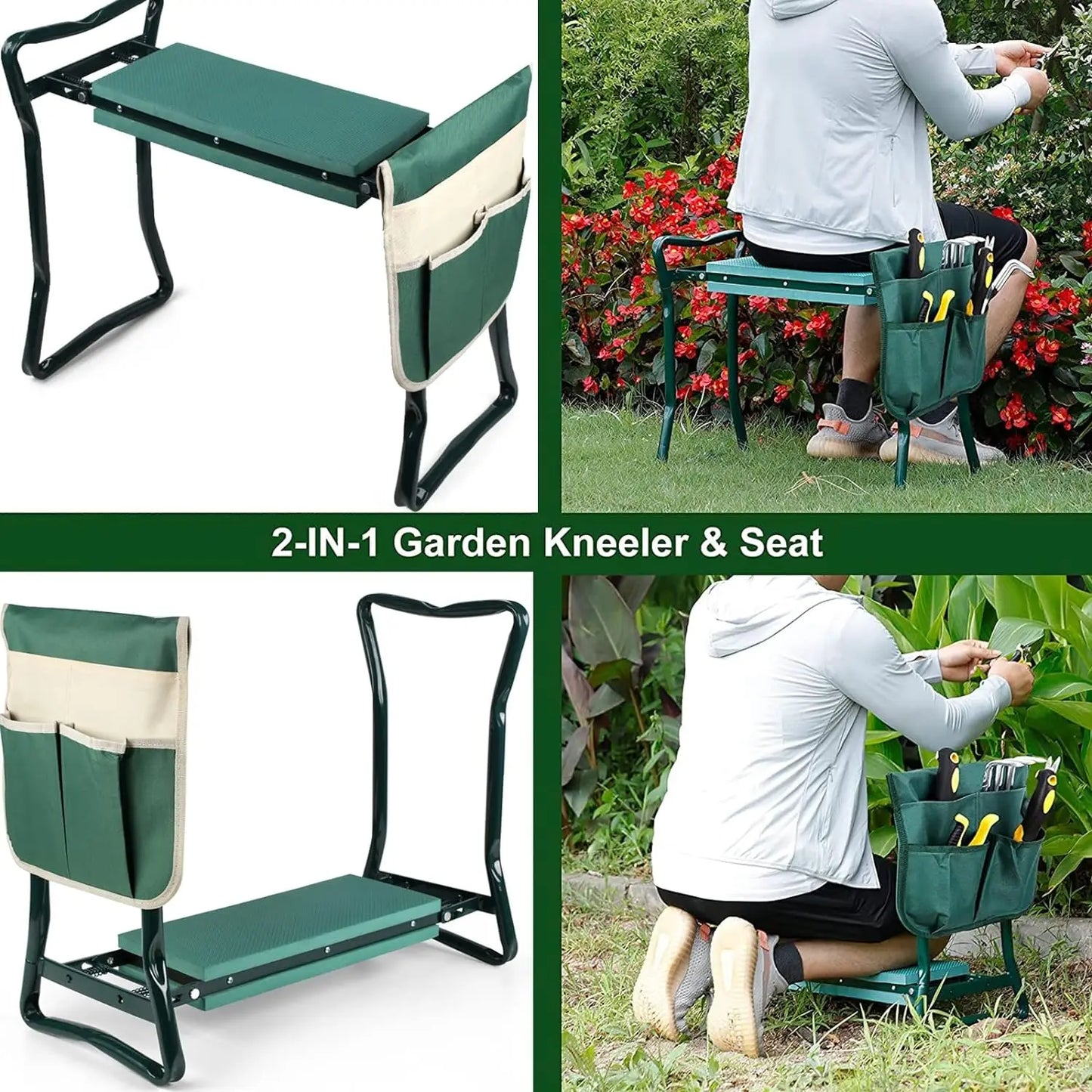 Folding Garden Kneeler & Seat with Tool Pouch