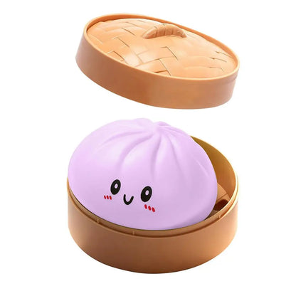 Realistic Giant Dumpling Squeeze Toy with Bamboo Steamer Soft TPR Dough Ball Decompression Fidget Toy Funny Creative Gift